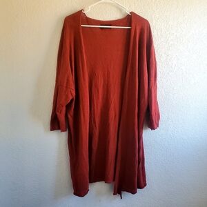 Eskandar Open Cardigan Burnt Orange Linen Cotton Blend Layering Casual LagenLook